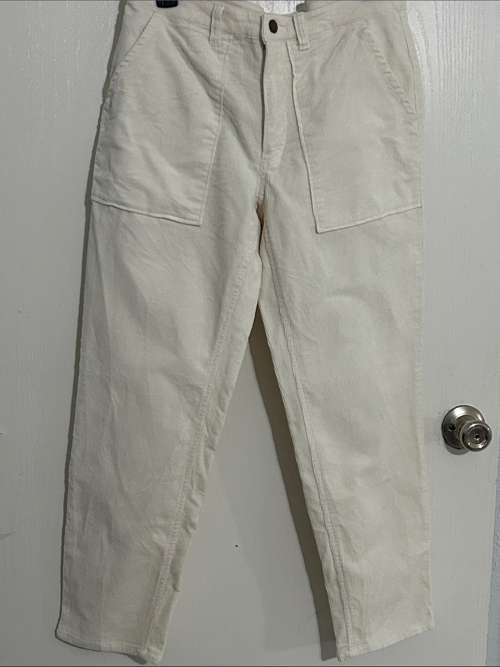 Women's Cream Corduroy Wide-Leg Utility Pants